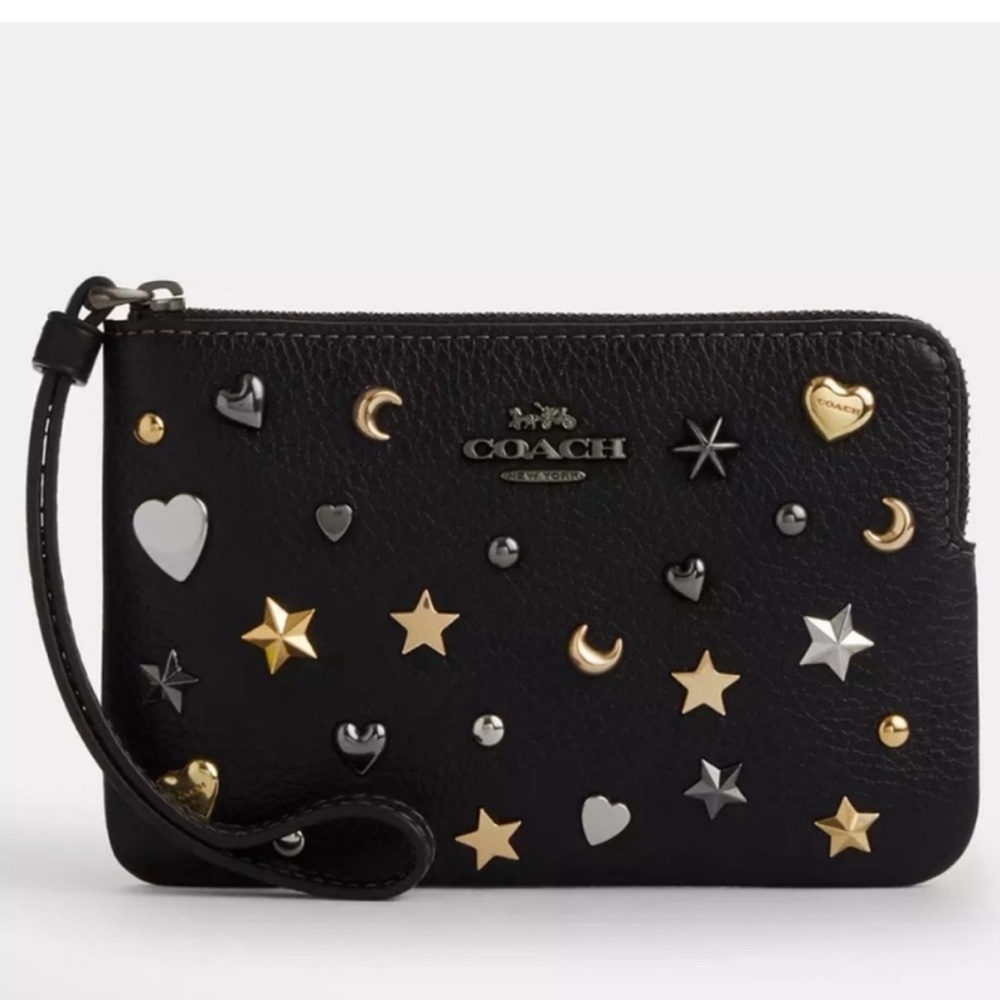 Coach Corner Zip Wristlet With Rivets NWT